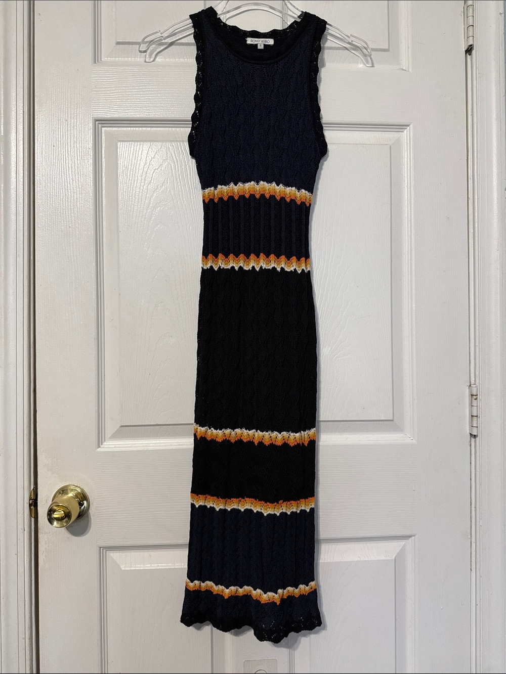 Ronny Kobo Sleeveless Crochet Stripe Bodycon Stretch Midi Dress Size Small